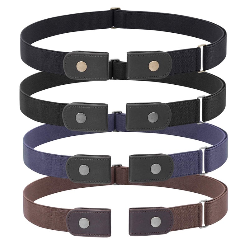 WHIPPY 4 Pieces No Buckle Stretch Men, Women Belt for Jeans Pants, WHIPPY Ladies Buckle Free Elastic Invisible Belts (Black Khaki Blue, Fit Pants Size 32-48 Inches) - Image 1